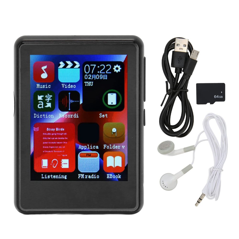 Gavigain MP3 Player,MP3 Player with BT5.0 Full Touchscreen Mp4 Mp3 Player with Speaker Portable Sound Music Player with BT, FM Radio,Voice Recorder, Electronic Book, Supports TF Card(Black 64GB)