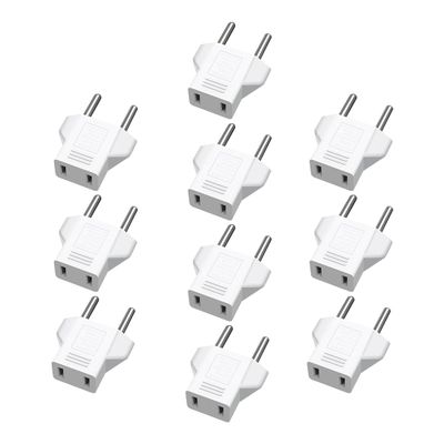 Strhowill (10Pcs) American to European Outlet Plug Adapter,EU Plug to USA Socket Travel Power Plug,European Round pin Plug to USA/Japan Socket Travel Convert Plug,EU 2 pin to USA 2 Hole (White)