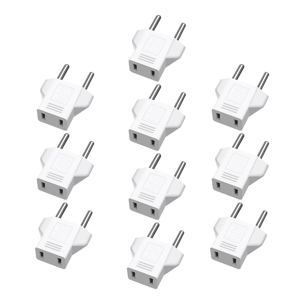Strhowill (10Pcs) American to European Outlet Plug Adapter,EU Plug to USA Socket Travel Power Plug,European Round pin Plug to USA/Japan Socket Travel Convert Plug,EU 2 pin to USA 2 Hole (White)