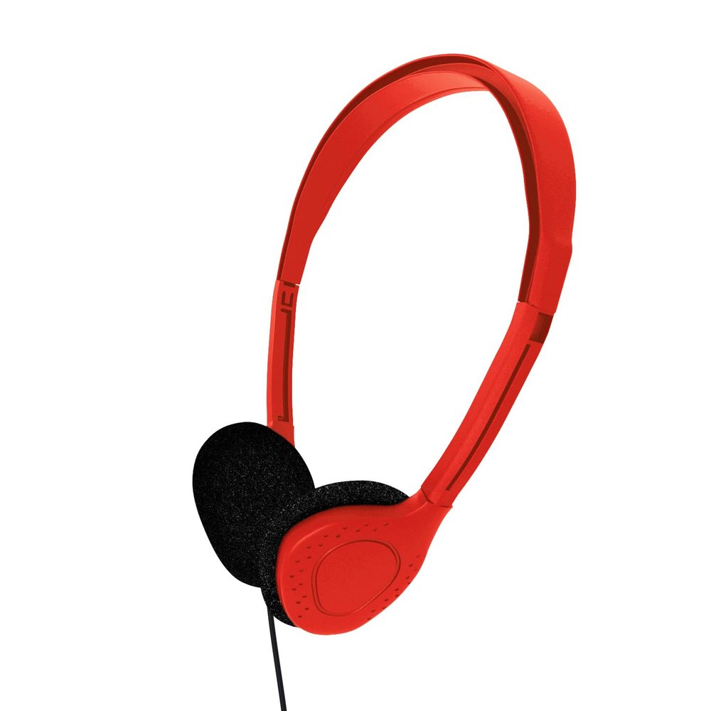 Maeline Bulk Classroom Student Headphones On Ear Stereo Headphones Adjustable Band & Foam Cushions for Kids Online Learning, Library, School, Airplane, Travel - 3.5mm Plug - 1 Pack - Red