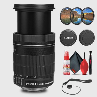 Canon EF-S 18-135mm f/3.5-5.6 is Lens with Filter Kit Cleaning Kit + Lens Cap Keeper (Renewed)
