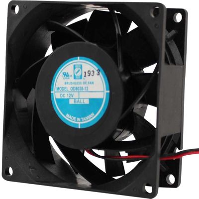 OD8038-12HBVXE, DC Fans Vane Axial Fan, 80x80x38mm, 12VDC, 105CFM, 24W, 1.3"H2O, High Performance, 2wire