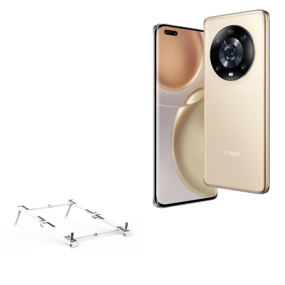 BoxWave Stand and Mount Compatible with Honor Magic4 Pro - Pocket Aluminum Stand 3-in-1, Portable Multi Angle Viewing Riser - Metallic Silver