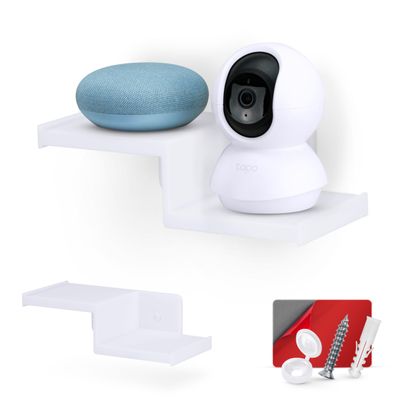 BRAINWAVZ Drill Free Small Wall Mount Shelf for Security Cameras, Baby Monitors, Speakers, Routers, Plants & More, Strong Adhesive, Easy to Install, No Mess