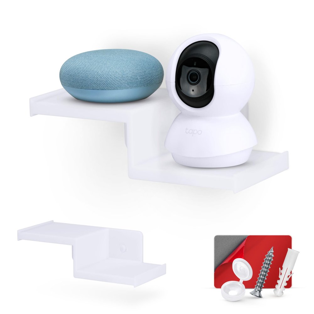 BRAINWAVZ Drill Free Small Wall Mount Shelf for Security Cameras, Baby Monitors, Speakers, Routers, Plants & More, Strong Adhesive, Easy to Install, No Mess