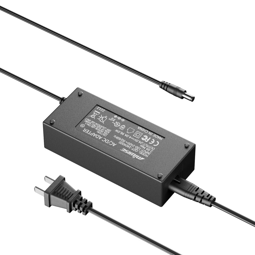 MIWISE Power Supply Adapter DC24 4A 96W AC to DC Converter Transformer 100-240V AC Input,for COB LED Strip, CCTV Camera,White,2.1mm X 5.5mm US Plug
