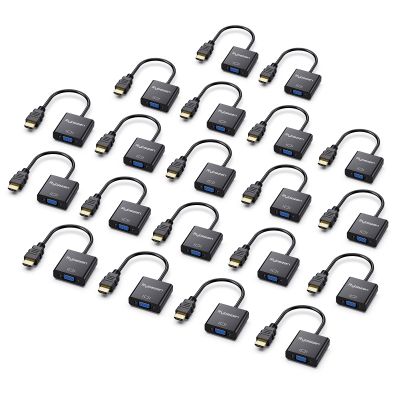 HDMI to VGA Adapter 20 Pack, Gold-Plated HDMI to VGA Converter (Male to Female), Compatible for Computer, Laptop, PC, Monitor, Projector, HDTV, Chromebook, Raspberry Pi, Roku, Xbox and More
