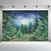 10x8ft Starry Night Forest Backdrop Jungle Night Moonlight Forest Pine Tree Forest Big Moon Photography Background Kids Baby Birthday Baby Shower Party Decor Cake Table Studio Photo Props view 1