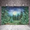 10x8ft Starry Night Forest Backdrop Jungle Night Moonlight Forest Pine Tree Forest Big Moon Photography Background Kids Baby Birthday Baby Shower Party Decor Cake Table Studio Photo Props view 2