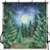 10x8ft Starry Night Forest Backdrop Jungle Night Moonlight Forest Pine Tree Forest Big Moon Photography Background Kids Baby Birthday Baby Shower Party Decor Cake Table Studio Photo Props view 3