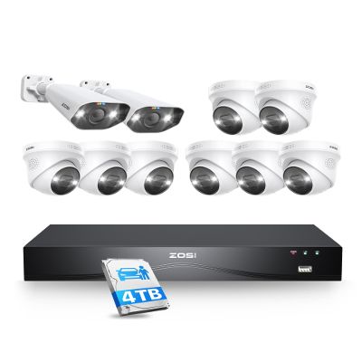 ZOSI 24CH 4K PoE Security Camera System,Face/Person/Vehicle Detection,10pcs 4K Outdoor PoE Dome Bullet Cameras,2 Way Audio,Night Vision,16 Port 24CH 8MP Dual-Disk NVR with 4TB HDD for 24/7 Recording