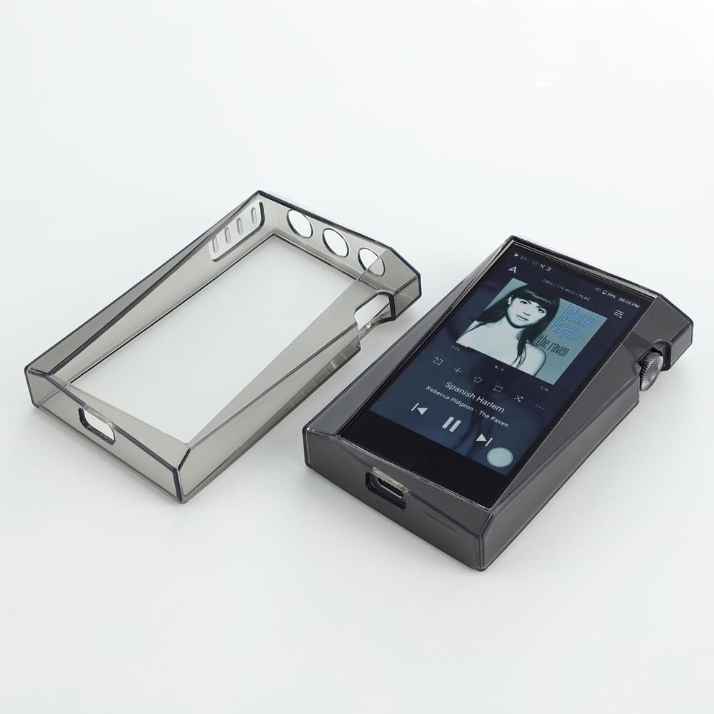 Soft TPU Protective Skin Case Cover for iRiver Astell&Kern A&Norma SR35 with Front and Back Screen Protector Tempered Glass (Clear Black)