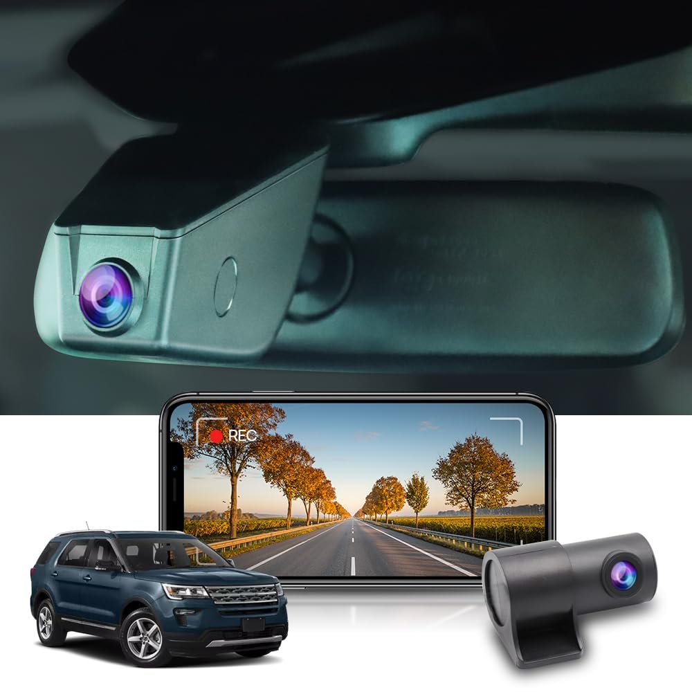 Fitcamx Front 4K+Rear 1080P Dash Cam for 2011-2019 Ford Explorer with Lane Assist (HD2-6070), OEM Look, WiFi Connect & APP, 2 Channel HD Video, Loop Recording, G-Sensor, Easy to Use,128GB Card