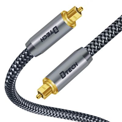 DTECH Toslink Digital Optical Audio Cable 3ft for Soundbar TV Receiver Home Theater SPDIF 5.1 7.1 Surround Sound System Stereo Speaker DVD CD Xbox/PS4, Copper Shell, Braided Jacket, 3 Feet, Grey