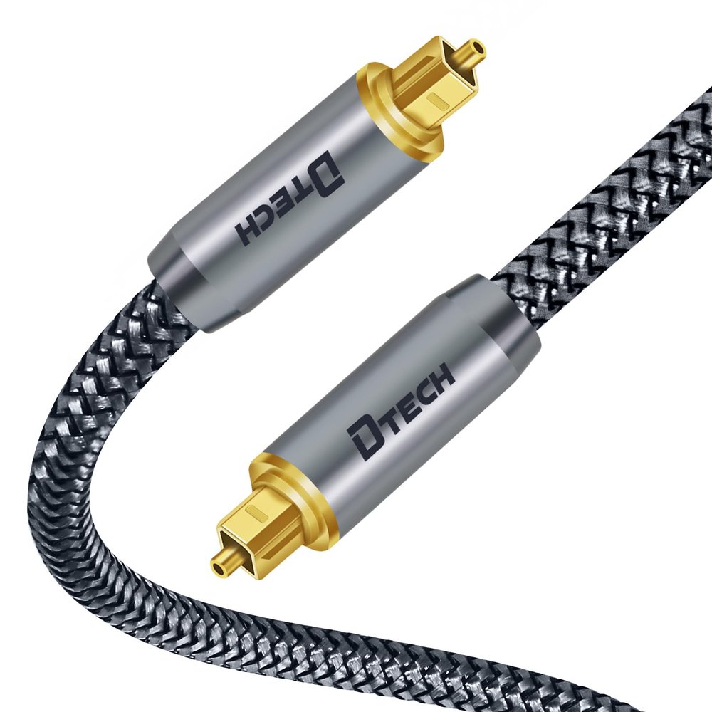 DTECH Toslink Digital Optical Audio Cable 3ft for Soundbar TV Receiver Home Theater SPDIF 5.1 7.1 Surround Sound System Stereo Speaker DVD CD Xbox/PS4, Copper Shell, Braided Jacket, 3 Feet, Grey