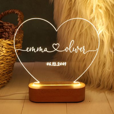 MNBON Personalized LED Night Light - Special Valentine's Day Gift - Custom Anniversary Present - Romantic Couple's Gift for Him and Her - Custom Names and Date - Engagement Celebration Lighting
