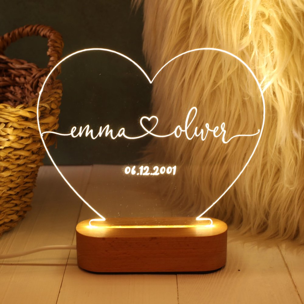 MNBON Personalized LED Night Light - Special Valentine's Day Gift - Custom Anniversary Present - Romantic Couple's Gift for Him and Her - Custom Names and Date - Engagement Celebration Lighting
