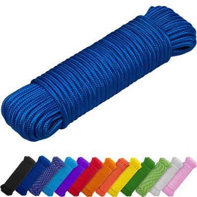 TECEUM Rope 90 Feet x 3/8 Inch (10mm) Blue Strong All-Purpose Utility Rope Camping, Crafting, Flag Pole, Indoor & Outdoor Polypropylene Nylon Poly Lightweight Diamond Braided Cord