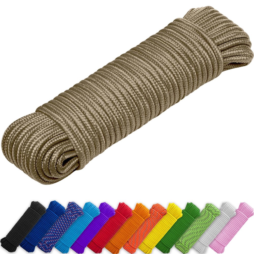 TECEUM Rope 90 Feet x 3/8 Inch (10mm) Coyote Brown Strong All-Purpose Utility Rope Camping, Crafting, Flag Pole, Indoor & Outdoor Polypropylene Nylon Poly Lightweight Diamond Braided Cord