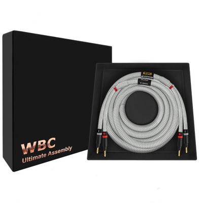 WORLDS BEST CABLES 6 Foot Ultimate - 9 AWG - Ultra-Pure OFC - Premium Audiophile HiFi Single Speaker Cable for Center Channel with Eminence Gold Banana Plugs & Silver Tweed Jacket