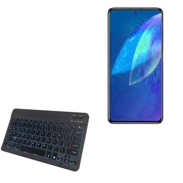 BoxWave Keyboard Compatible with HTC U23 Pro - SlimKeys Bluetooth Keyboard - with Backlight, Portable Slim LED 7 Colors - Jet Black