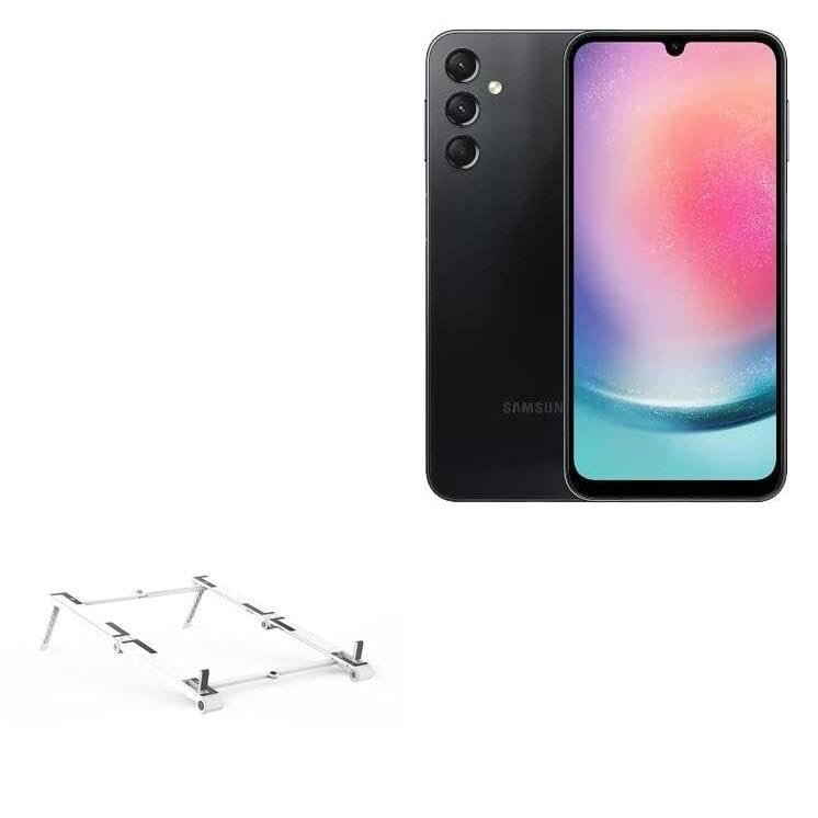 BoxWave Stand and Mount Compatible with Samsung Galaxy A24 4G - Pocket Aluminum Stand 3-in-1, Portable Multi Angle Viewing Riser - Metallic Silver