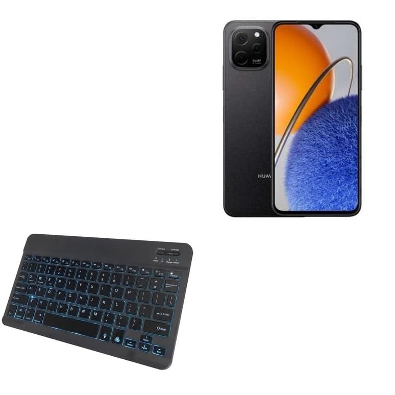 BoxWave Keyboard Compatible with Huawei Enjoy 50z - SlimKeys Bluetooth Keyboard - with Backlight, Portable Slim LED 7 Colors - Jet Black