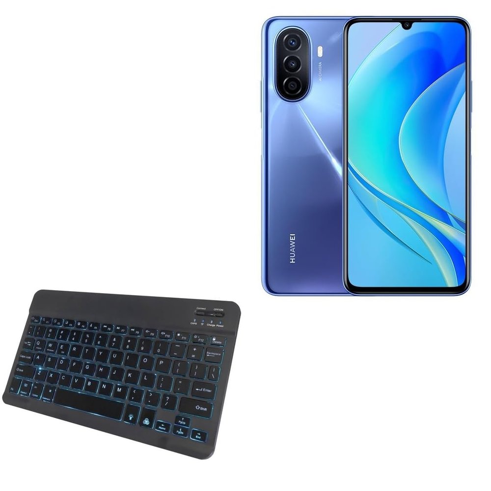 BoxWave Keyboard Compatible with Huawei nova Y70 Plus - SlimKeys Bluetooth Keyboard - with Backlight, Portable Slim LED 7 Colors - Jet Black