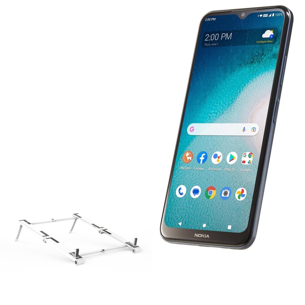 BoxWave Stand and Mount Compatible with Nokia C300 - Pocket Aluminum Stand 3-in-1, Portable Multi Angle Viewing Riser - Metallic Silver