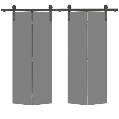 48 in. x 80 in. Light Gray Smooth Flush Hardboard Hollow Core Composite Double Bi-Fold Barn Door with Sliding Hardware Kit