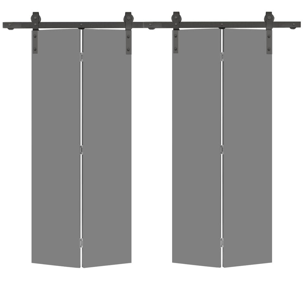 48 in. x 80 in. Light Gray Smooth Flush Hardboard Hollow Core Composite Double Bi-Fold Barn Door with Sliding Hardware Kit