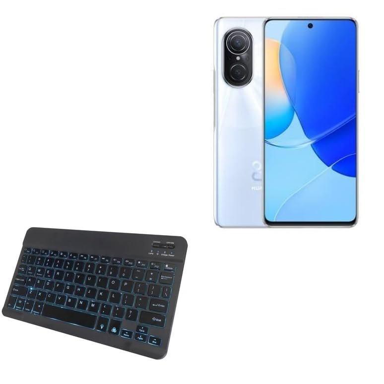 BoxWave Keyboard Compatible with Huawei nova 9 SE 5G - SlimKeys Bluetooth Keyboard - with Backlight, Portable Slim LED 7 Colors - Jet Black