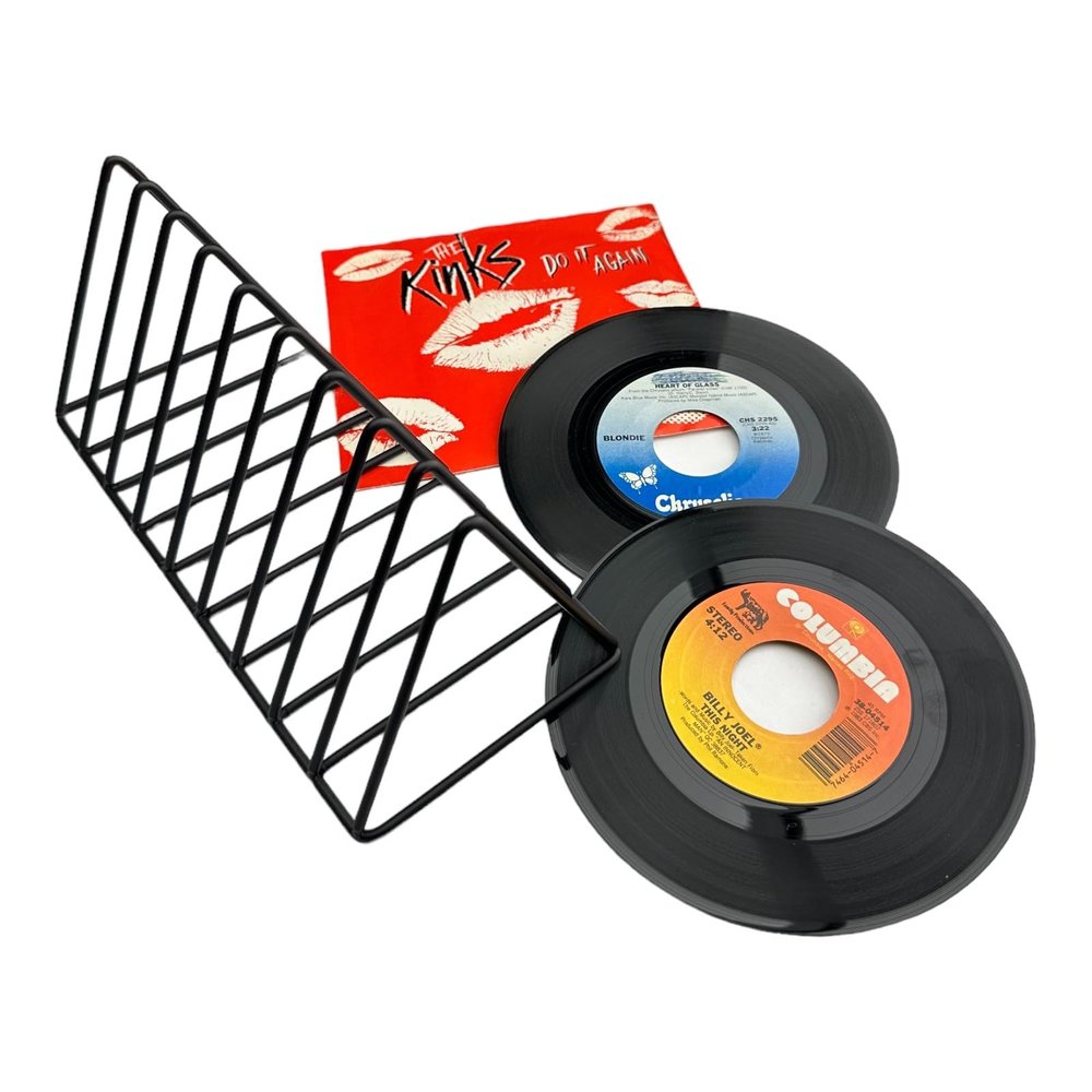 45rpm Vinyl Record Storage Rack - Premium 7inch Holder Stand Metal Wire Display Holds up to 50 Album Lp's - Simple and Contemporary Shelf Concept Design for 7" Records