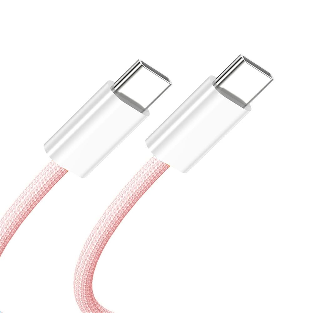 NFHK USB-C Type C Male to Male PD 27W 65W Power 480Mbps Data Cable Pink Sleeve for Phone & Tablet & Laptop