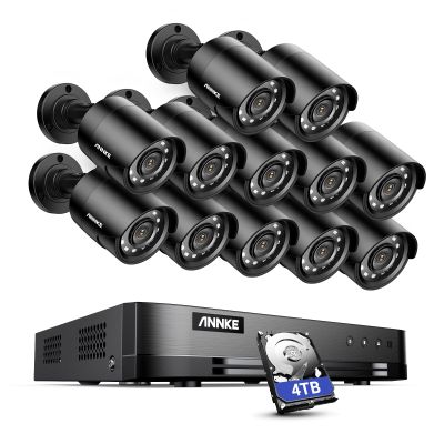 ANNKE 16 Channel Security Camera System HD-TVI 1080P Lite Video DVR and (12) 2.0MP Indoor/Outdoor Weatherproof Cameras with IR Night Vision LEDs 4 TB Hard Drive, Motion Detection, Remote Access