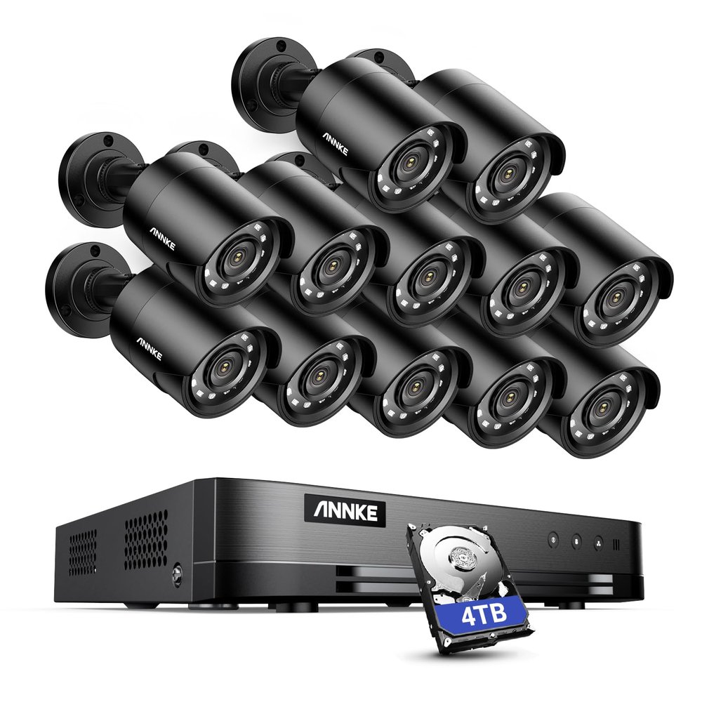 ANNKE 16 Channel Security Camera System HD-TVI 1080P Lite Video DVR and (12) 2.0MP Indoor/Outdoor Weatherproof Cameras with IR Night Vision LEDs 4 TB Hard Drive, Motion Detection, Remote Access