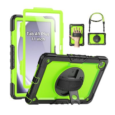 SEYMAC Case for Samsung Galaxy Tab A9+/ A9 Plus Case 11" (SM-X210/X216/X218), Heavy Duty Shockproof Protective Case with Screen Protector, Rotating Stand, Hand/Shoulder Strap, Green