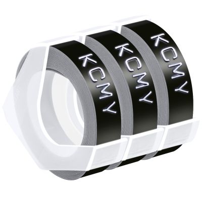 KCMYTONER 3PK 1/2 Embossing Label Tape Compatible for DYMO 521209 White on Black 3D Plastic Labels Used in Organizer Xpress Pro 1575 1595, Office Mate II 1540 154000, MoTEX E101 E404 Label Makers