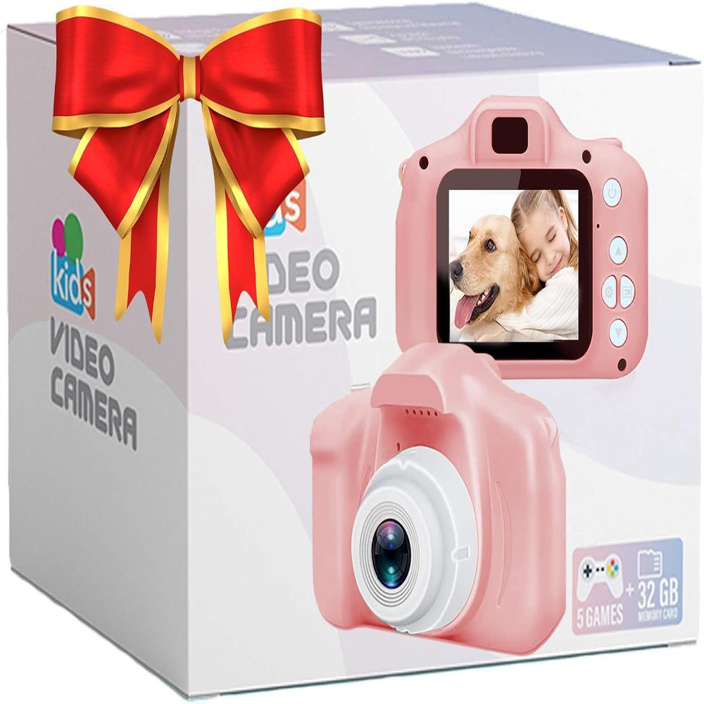Bodium Kids Camera Toys for Boys and Girls Age 3-9, Christmas Birthday Gifts HD Selfie Digital Video Recorder Cameras for Toddler Children 3 4 5 6 7 8 9 Years Old with 32GB SD Card - Pink
