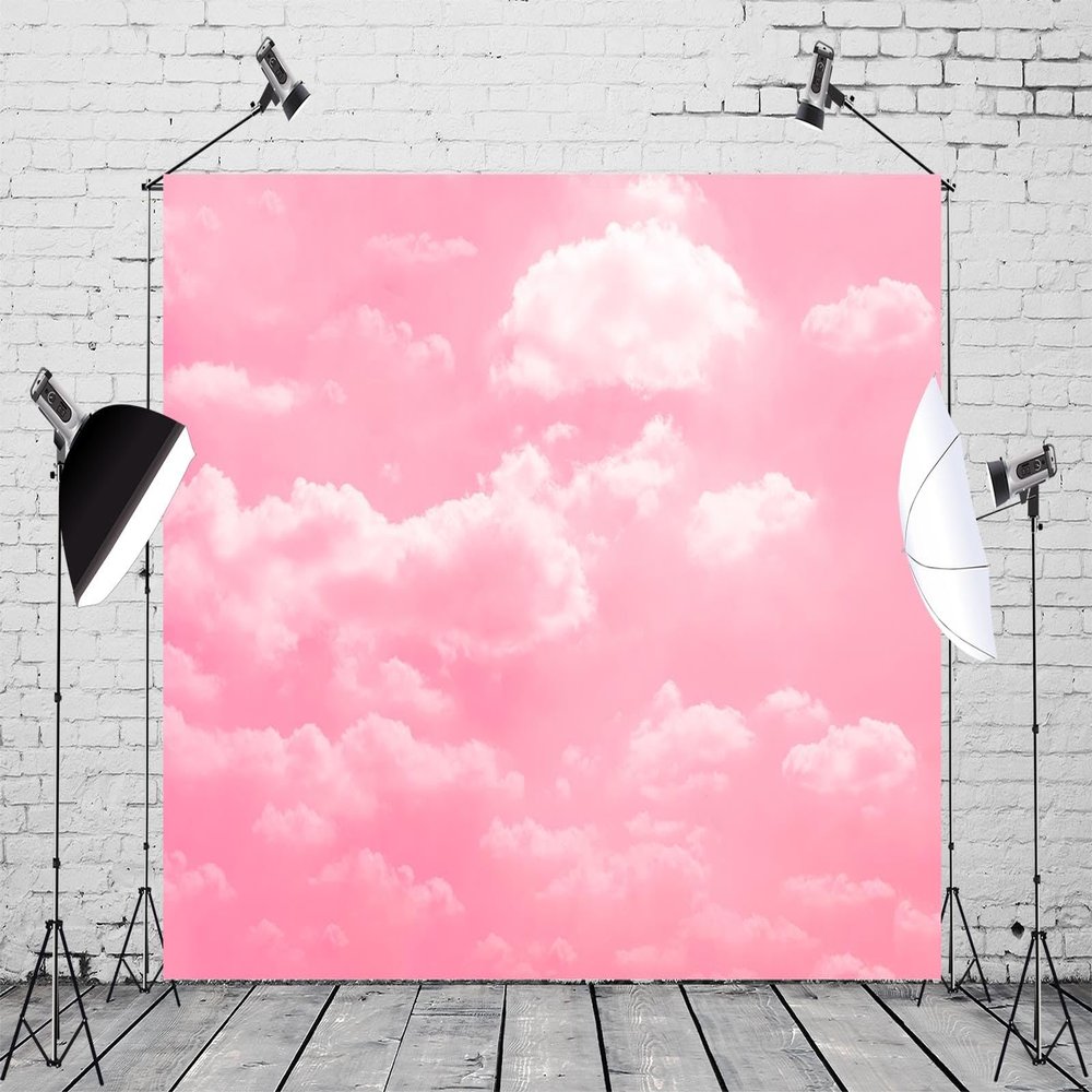 BELECO 10x8ft Fabric Pink Sky White Clouds Backdrop Clear Cloudy Sky Sunshine Background for Newborn Kids Girl Birthday Baby Shower Party Decorations Banner Photo Studio Shoot Props