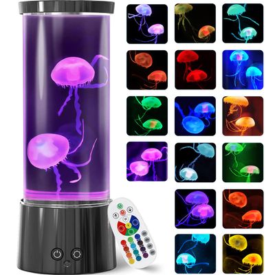 FBSPORT Jellyfish Lamp, Jellyfish Night Aquarium Tank Night Light 17 Color Changing with Remote Control for Kids Adults Home Office Decor Table Lamp Gifts for Christmas(Black, 12 inch)