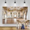TTQYFNM 12x8ft Luxury Palace Backdrop White Golden Palace Hall Ballroom Chandelier Arch Windows Mirrors Photography Background for Wedding Ceremony Birthday Party Decor Portrait Photo Shoot Props view 2