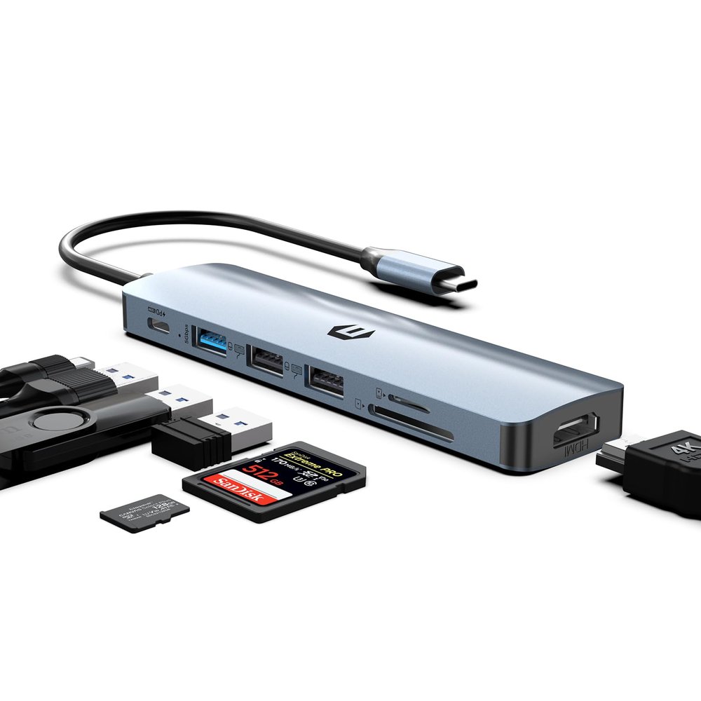 oditton USB C HUB, 7 in 1 USB Docking Station, Supports 4K HDMI, 100W Power Delivery, USB 3.0 Ports, Twin USB 2.0 Ports, SD/TF Card Reader, Compatible with iMac, Surface, XPS, Thinkpad, Galaxy