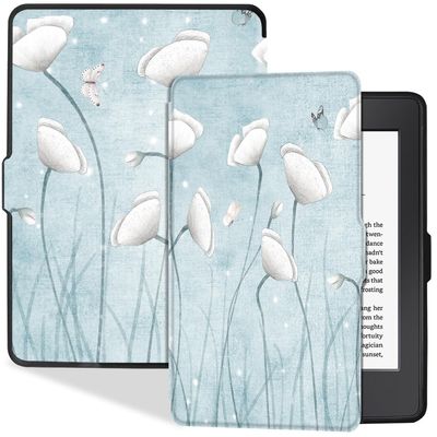 BOZHUORUI Slim Case for Kindle Paperwhite 5th/6th/7th Generation Prior to 2018 (2012-2017 Release,Model EY21 & DP75SDI) - Premium PU Leather Protective Cover with Auto Sleep/Wake (Lotus)