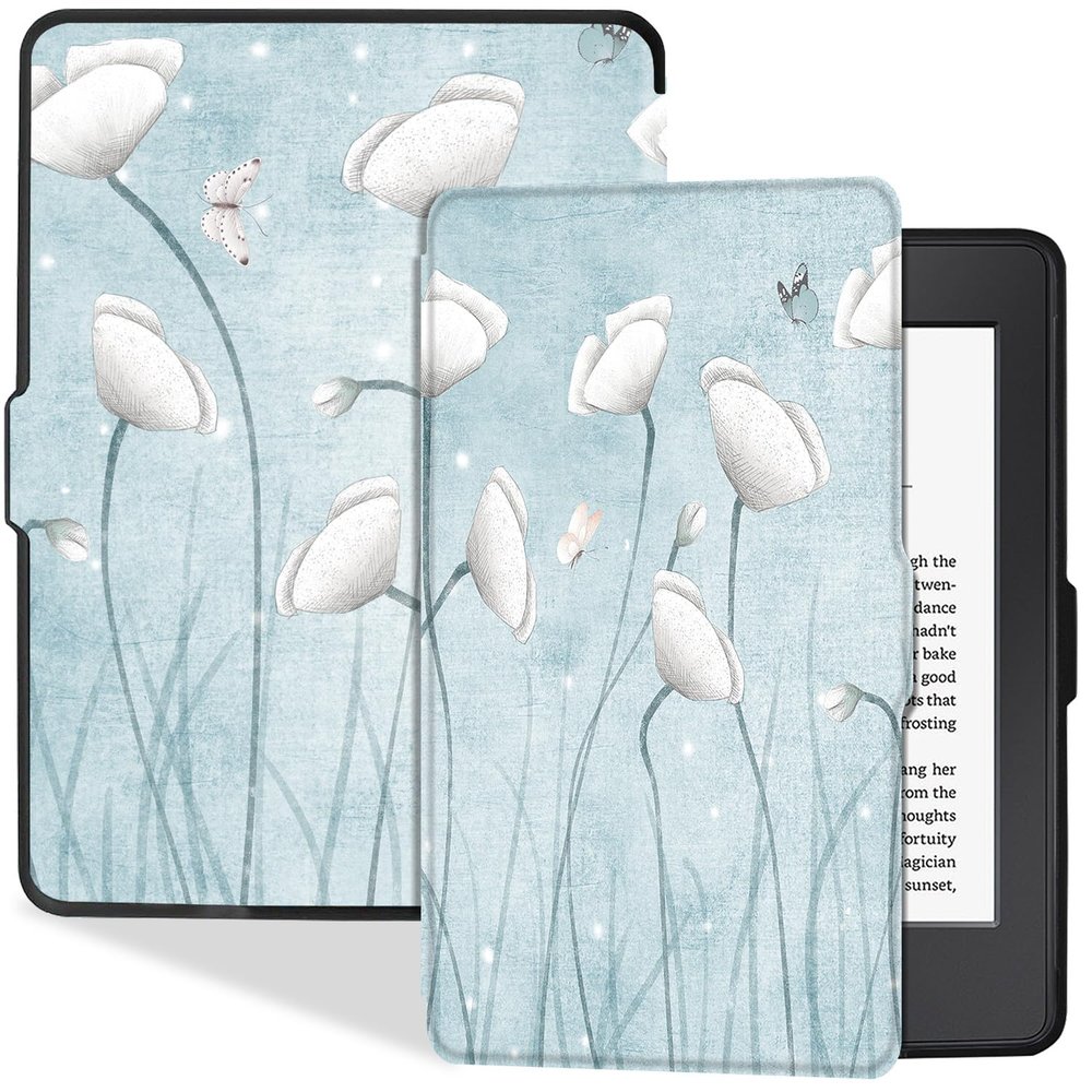 BOZHUORUI Slim Case for Kindle Paperwhite 5th/6th/7th Generation Prior to 2018 (2012-2017 Release,Model EY21 & DP75SDI) - Premium PU Leather Protective Cover with Auto Sleep/Wake (Lotus)
