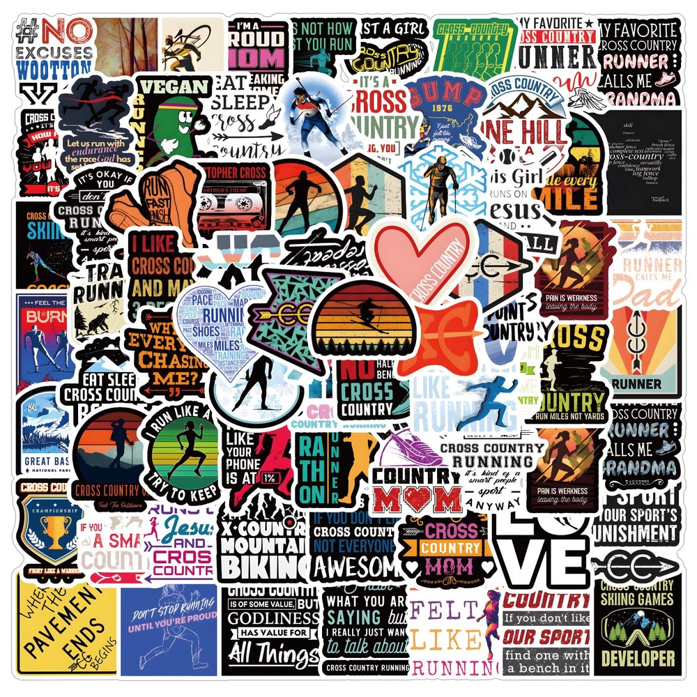 126Pcs Cross Country Stickers Pack, Aesthetic Vinyl Waterproof Sticker Decals for Water Bottle,Laptop,Phone,Skateboard,Scrapbooking,Bumper Decor for Fans for Party Supply Decor