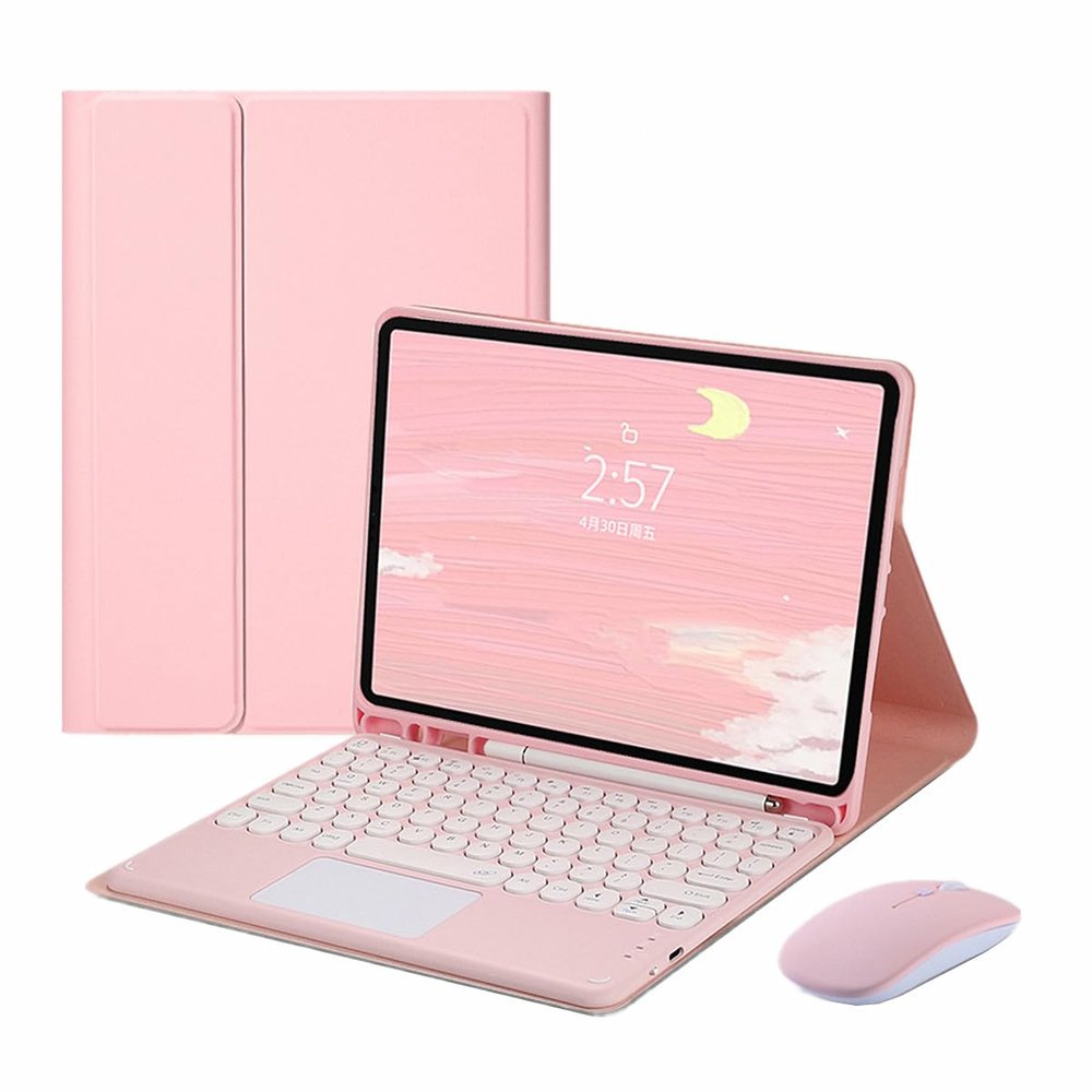 Galaxy Tab A9+ A9 Plus 11 '' 2023 SM-X210/X215/X216 Keyboard Cover with Touchpad Cute Round Key Slim Smart Magnetic Detachable BT Keyboard (Pink)