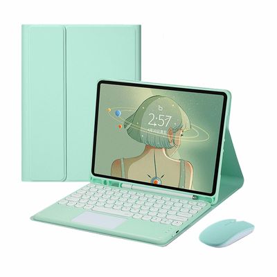 Galaxy Tab A9+ A9 Plus 11 '' 2023 SM-X210/X215/X216 Keyboard Cover with Touchpad Cute Round Key Slim Smart Magnetic Detachable BT Keyboard (Mint)