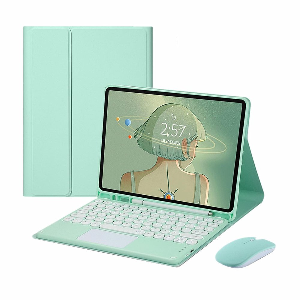 Galaxy Tab A9+ A9 Plus 11 '' 2023 SM-X210/X215/X216 Keyboard Cover with Touchpad Cute Round Key Slim Smart Magnetic Detachable BT Keyboard (Mint)