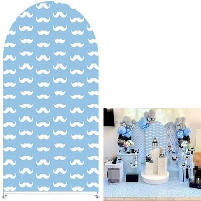 Aerdce White Mustache Round Top Arch Stretchy Fabric Covers Boss and Baby Boy Theme Arch Cover for Birthday Party Baby Shower Decoration Banner(Only Cover)